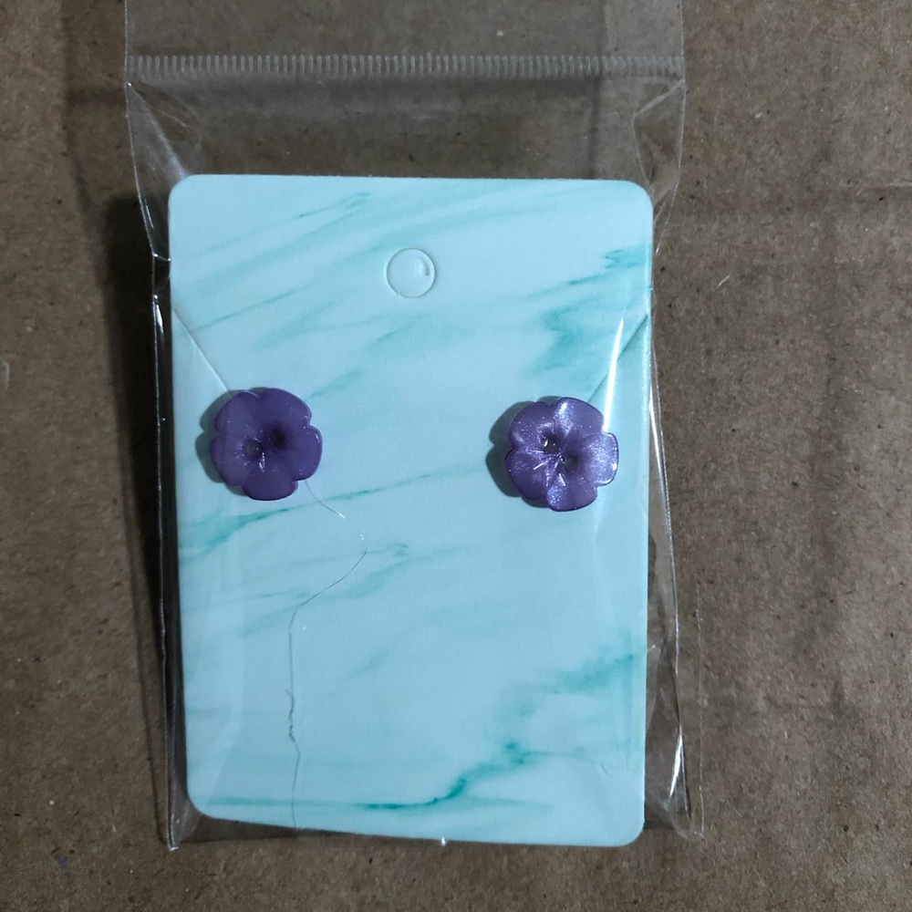 Purple Plastic Flower Earrings